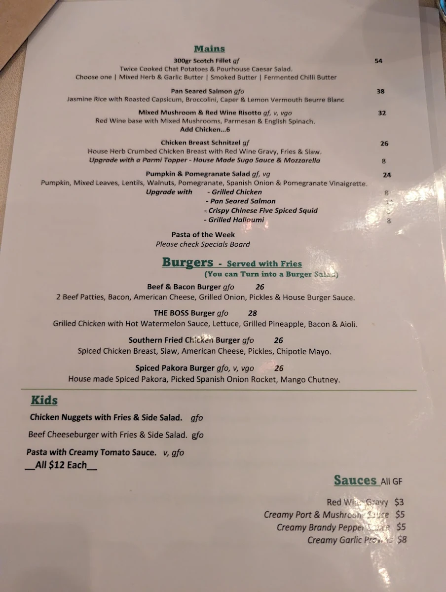Menu, The Pourhouse