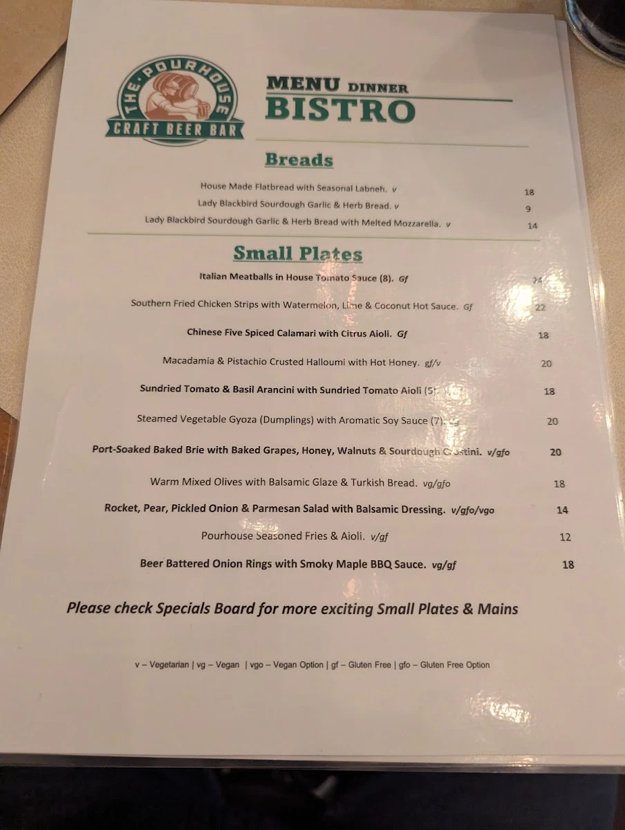 Menu, The Pourhouse
