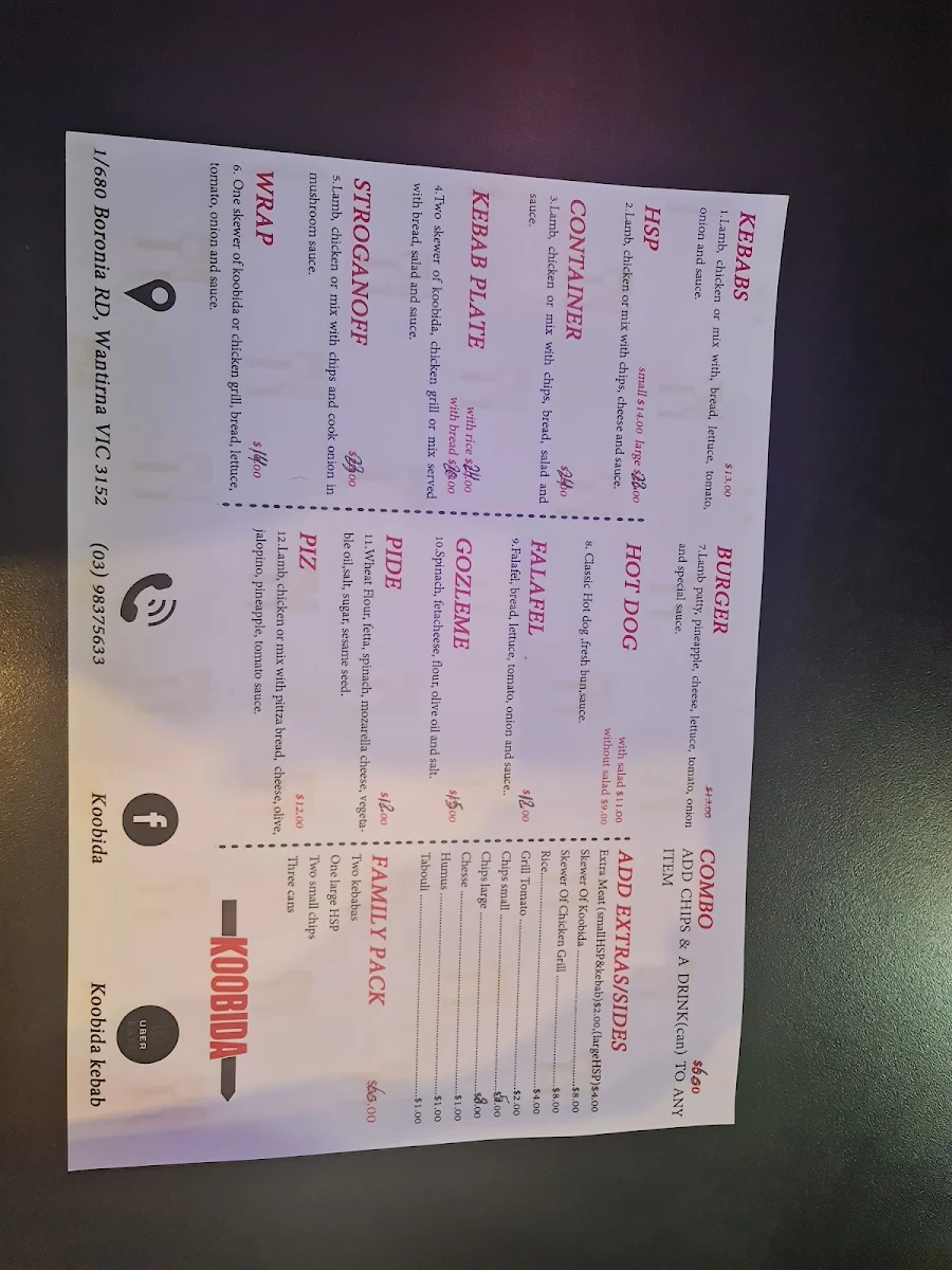 Menu, Koobida BBQ
