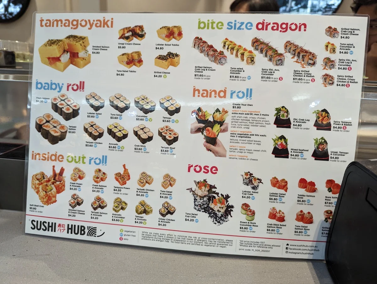 Menu, Sushi Hub Southlands Boulevarde