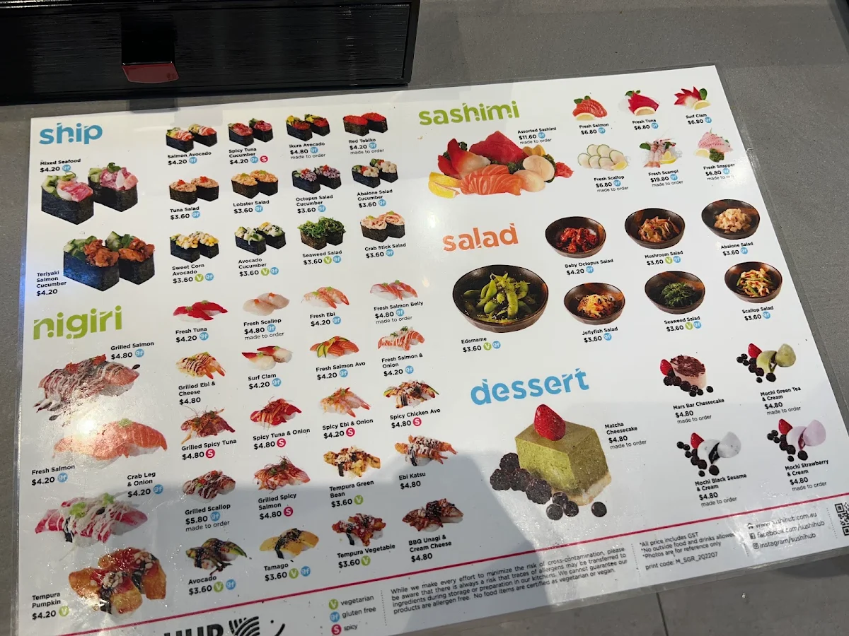 Menu, Sushi Hub Southlands Boulevarde