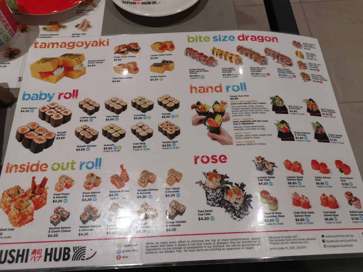 Menu, Sushi Hub Southlands Boulevarde