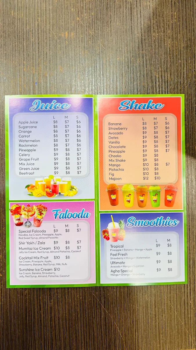 Menu, Agha juice