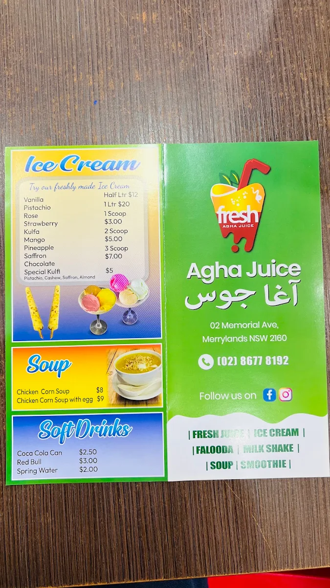 Menu, Agha juice
