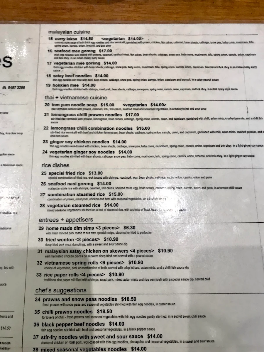 Menu, Simply Noodles