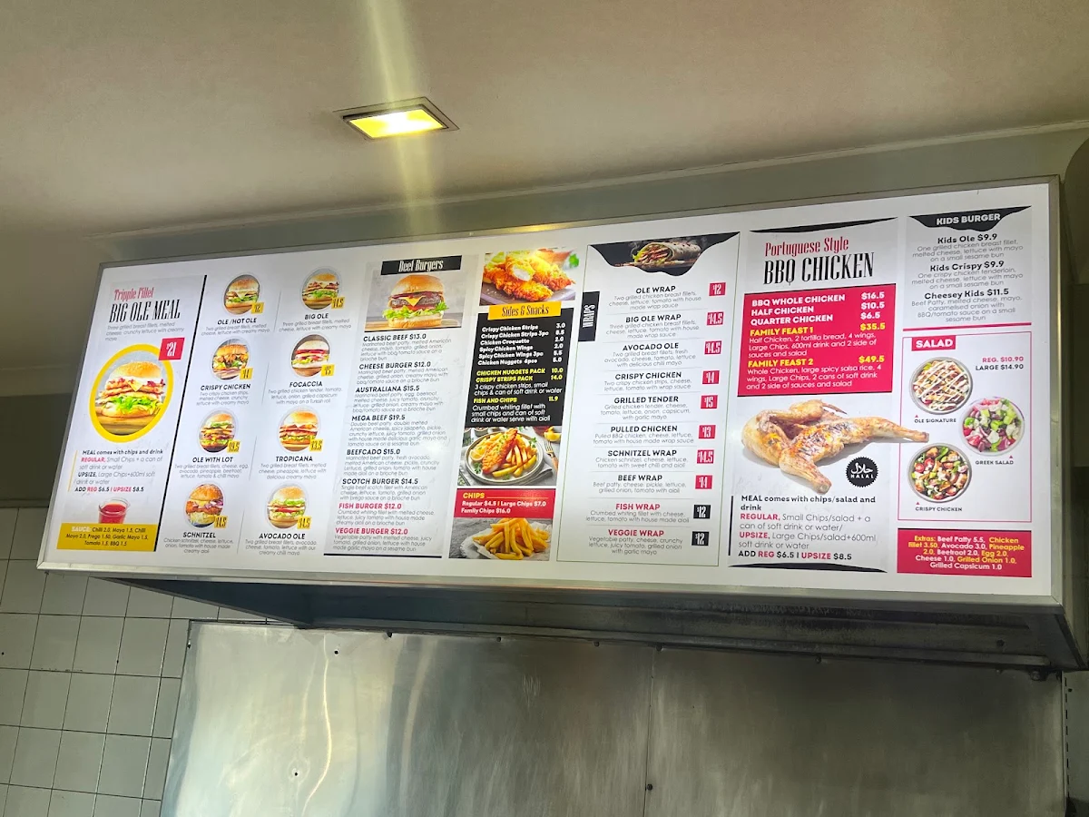 Menu, Ole Burgers Matraville