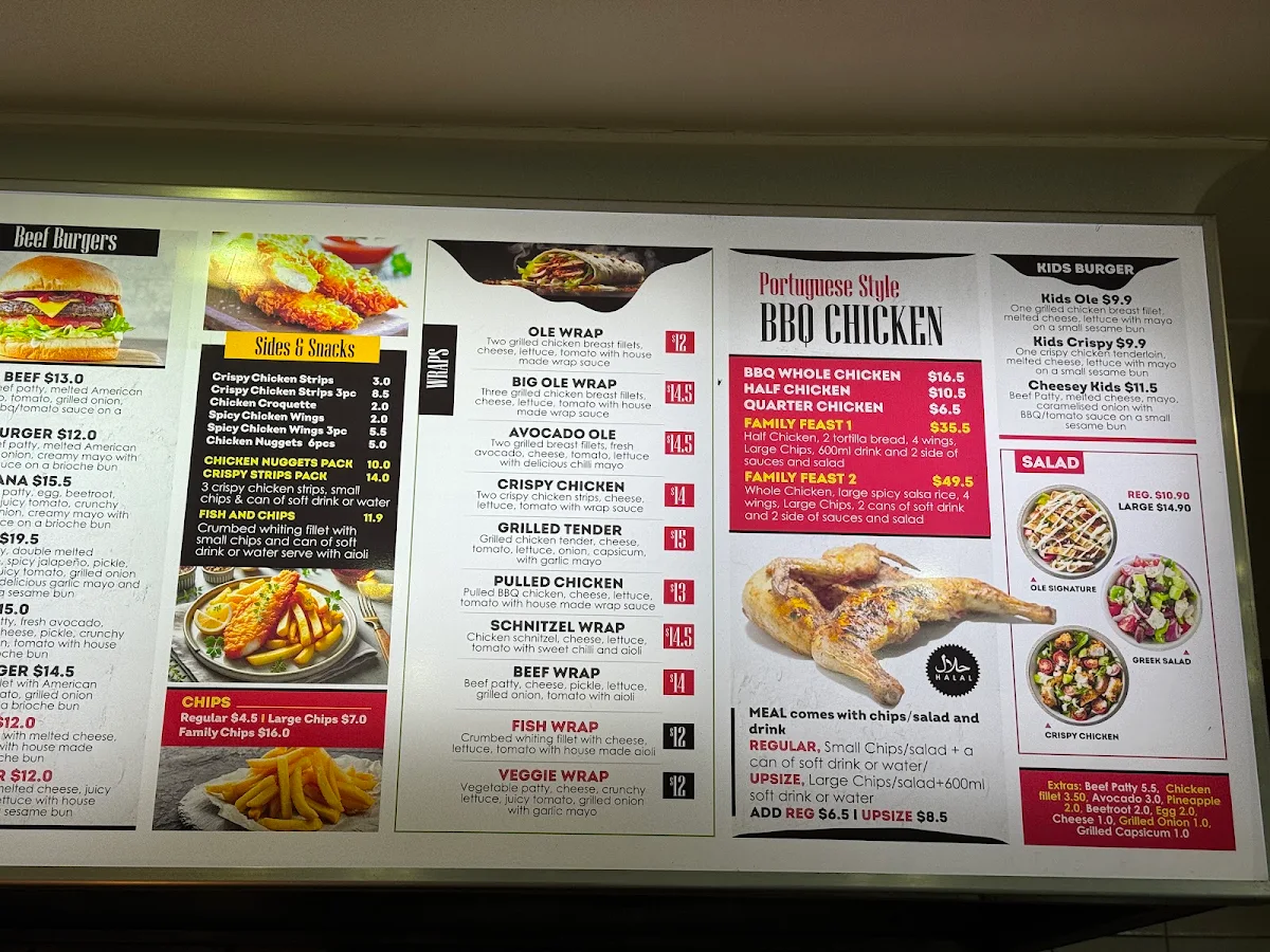 Menu, Ole Burgers Matraville