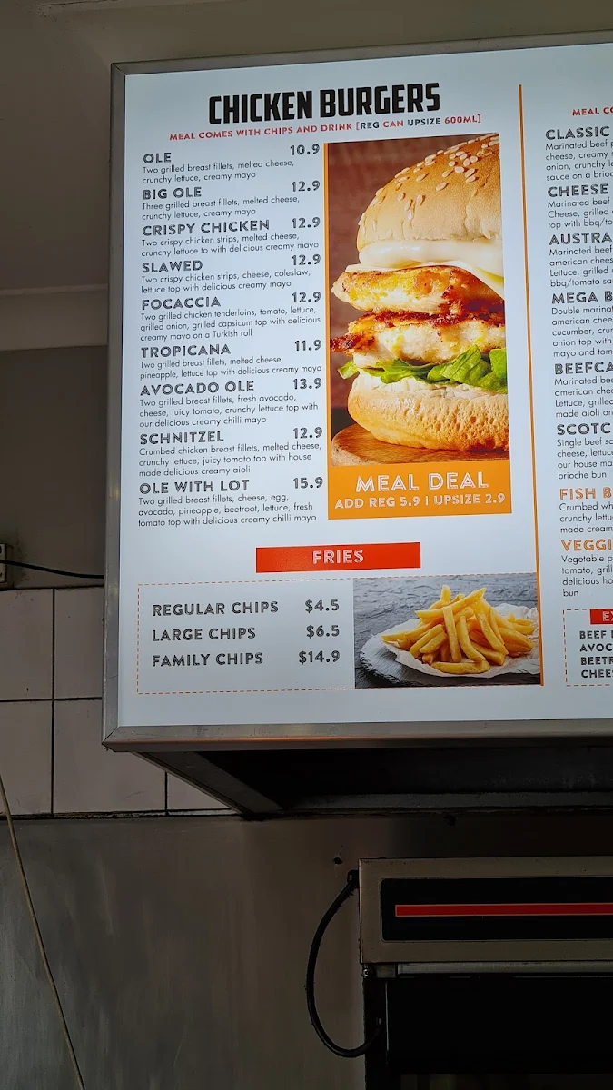 Menu, Ole Burgers Matraville