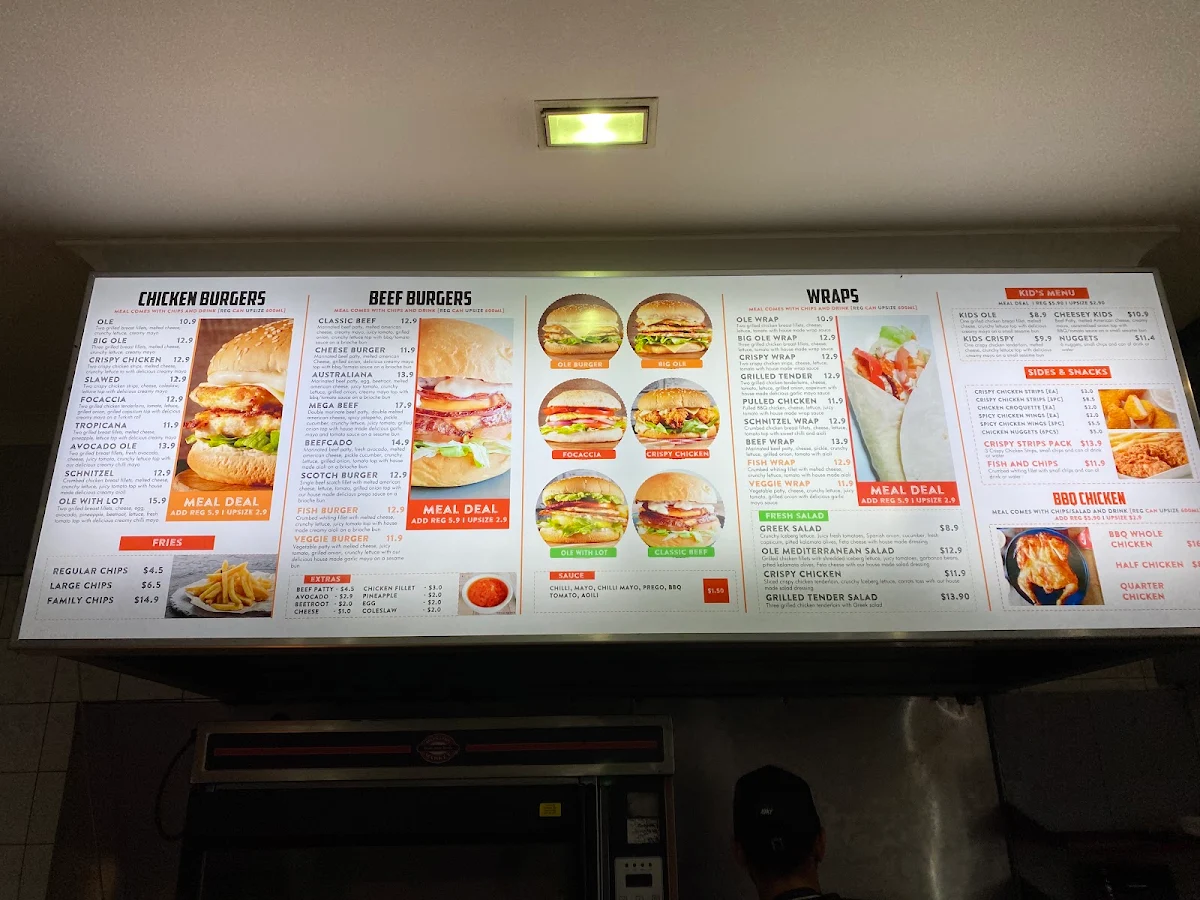 Menu, Ole Burgers Matraville