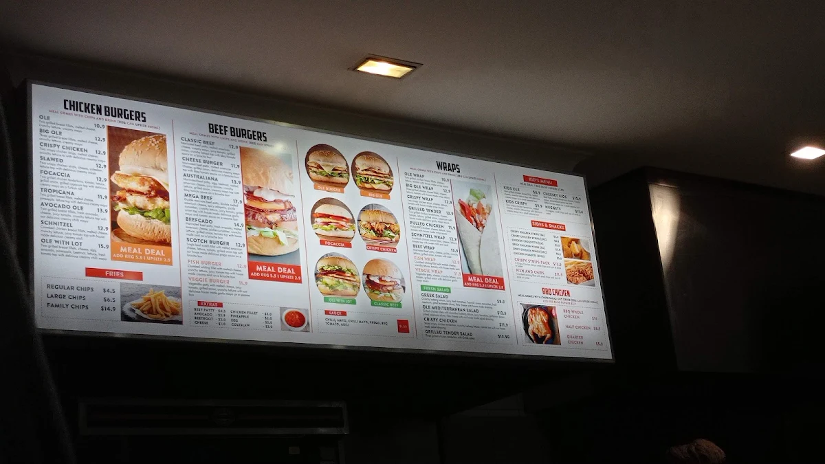 Menu, Ole Burgers Matraville