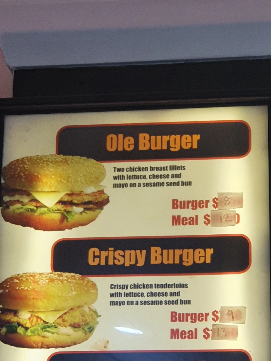 Menu, Ole Burgers Matraville