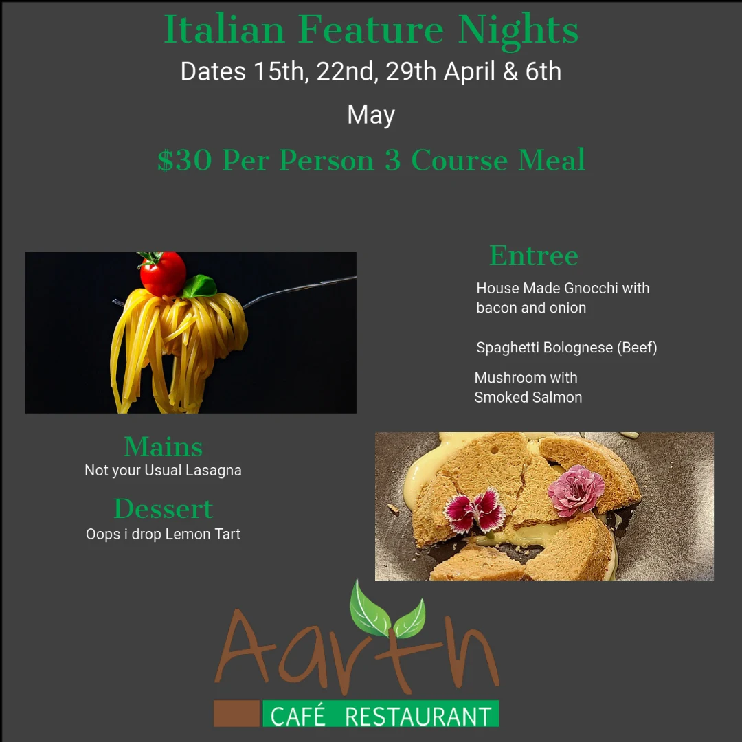 Menu, Aarth Cafe