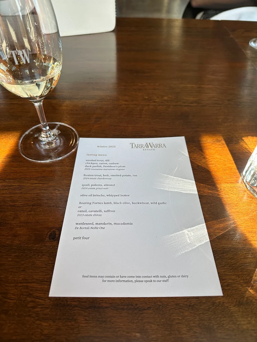 Menu, TarraWarra Yarra Valley Winery, Restaurant & Cellar Door