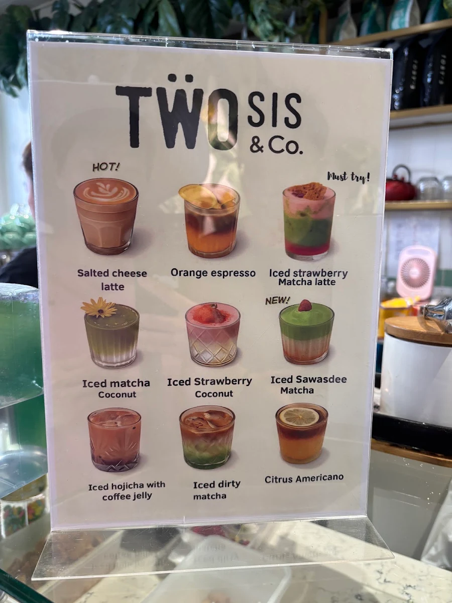 Menu, two sis & co