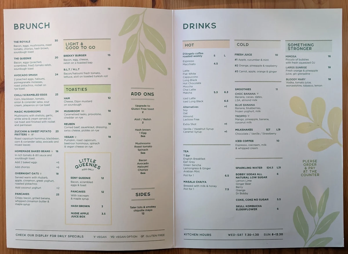 Menu, Queenies Store
