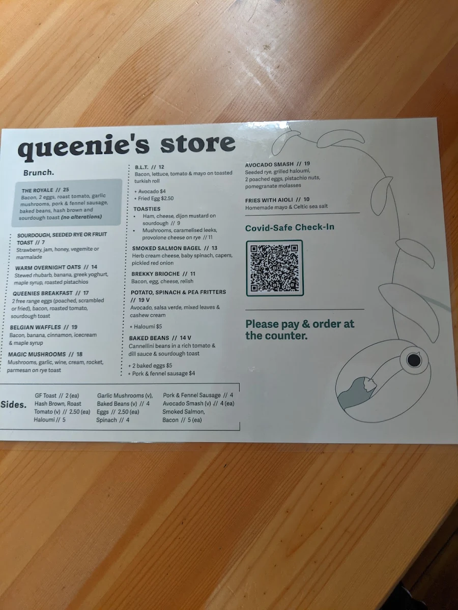 Menu, Queenies Store