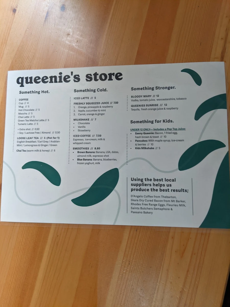 Menu, Queenies Store