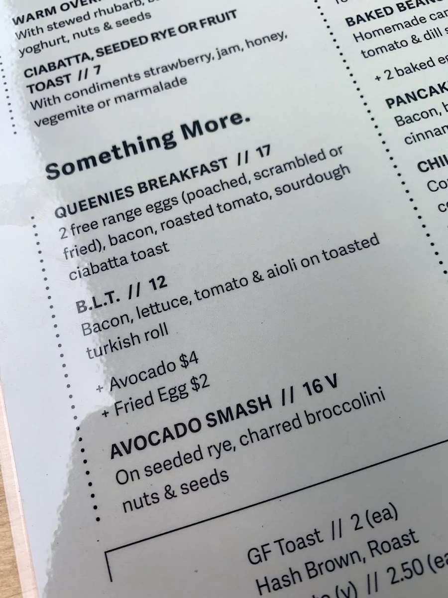Menu, Queenies Store