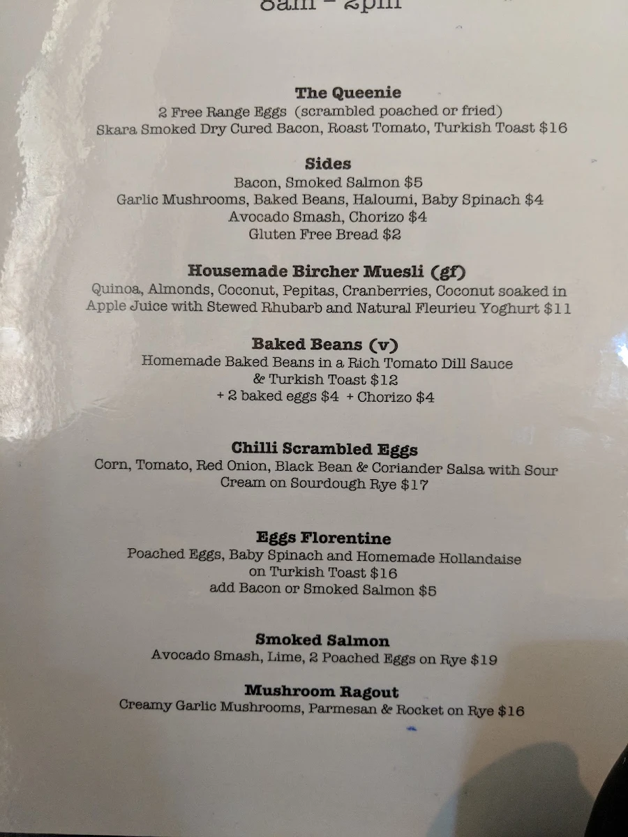 Menu, Queenies Store