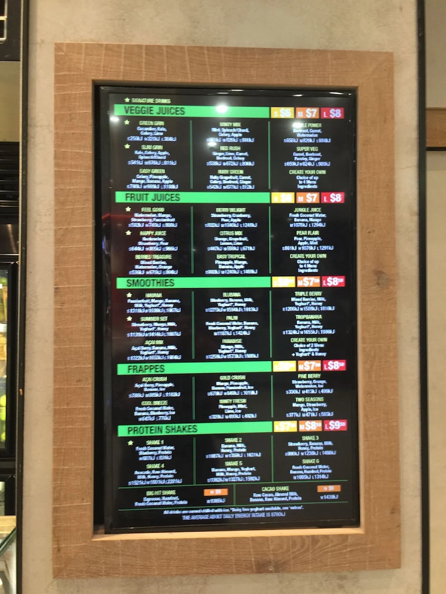 Menu, Top Juice Highpoint