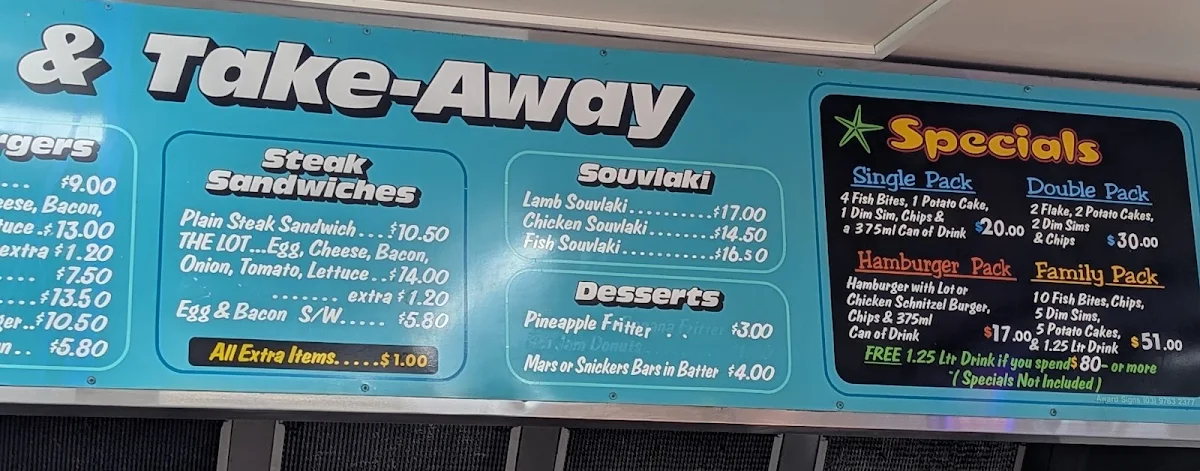 Menu, Rowville Lakes Fish & Chips Shop
