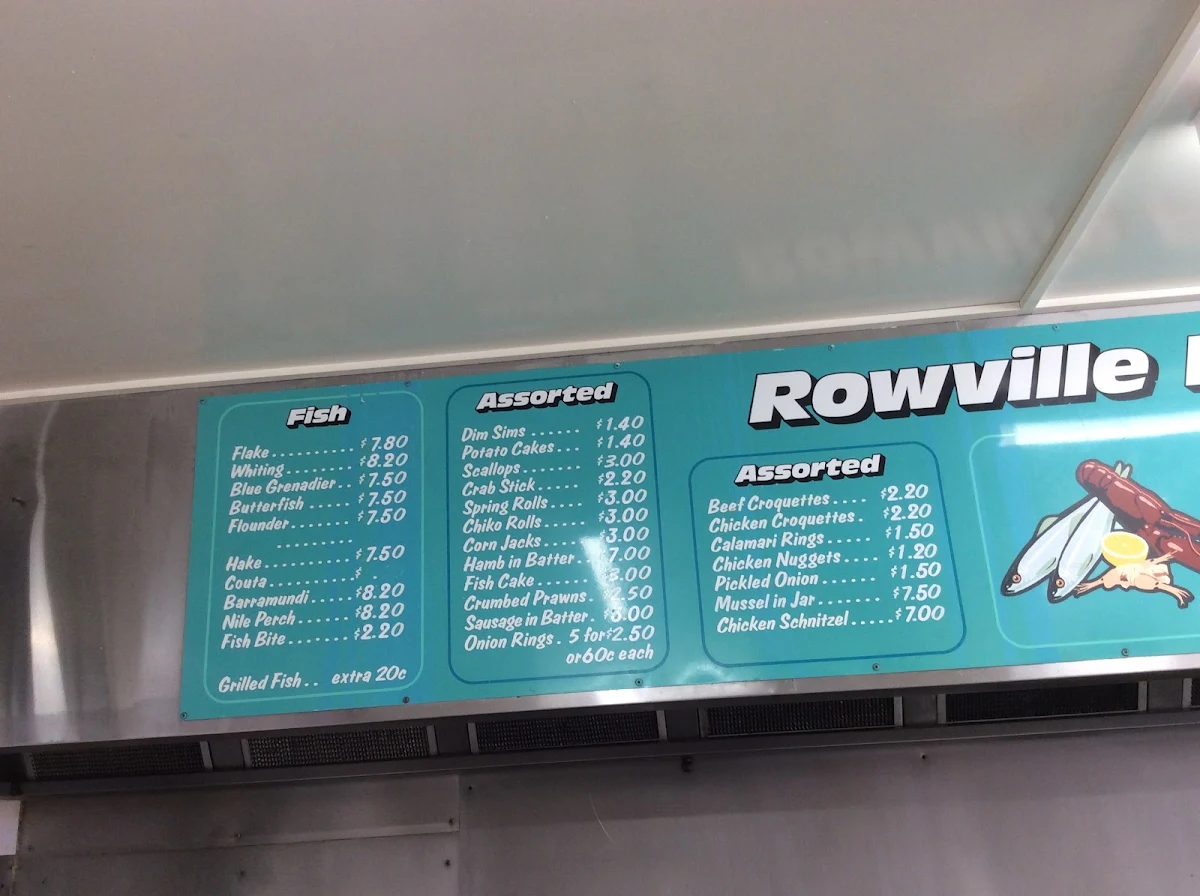 Menu, Rowville Lakes Fish & Chips Shop