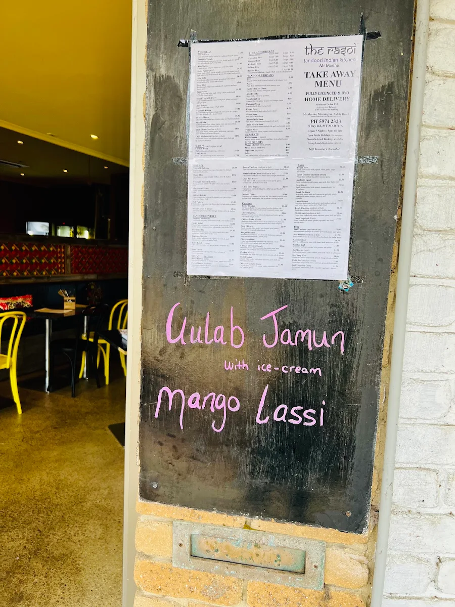 Menu, The Rasoi Tandoori Indian Kitchen - Mt Martha