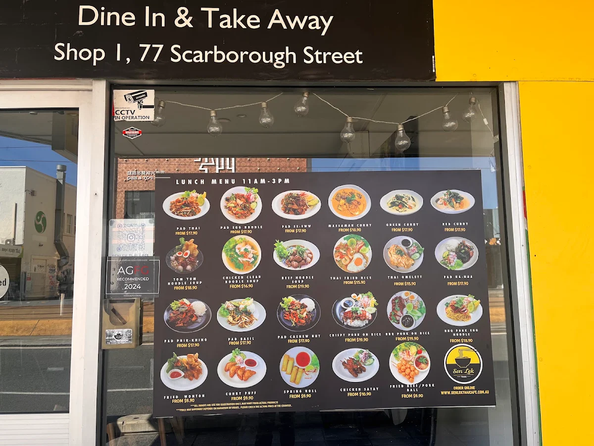 Menu, Sen Lek Thai Restaurant