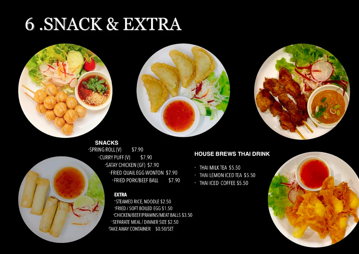 Menu, Sen Lek Thai Restaurant
