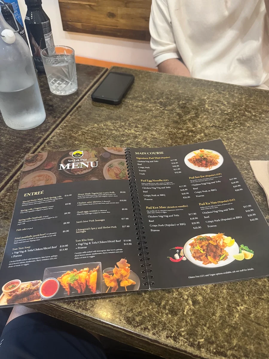 Menu, Sen Lek Thai Restaurant