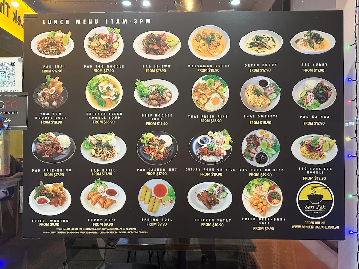Menu, Sen Lek Thai Restaurant