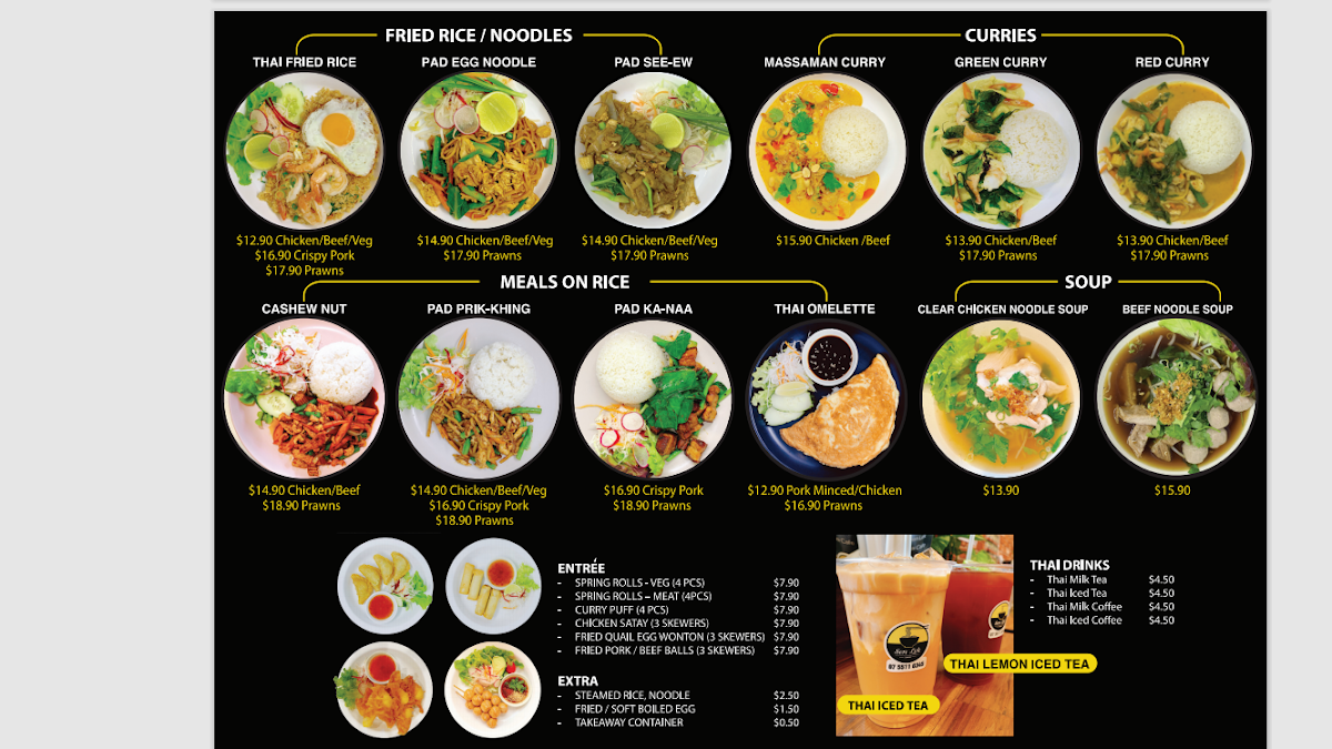 Menu, Sen Lek Thai Restaurant