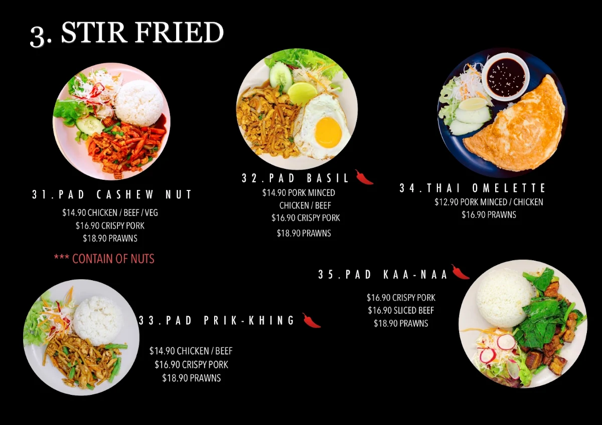 Menu, Sen Lek Thai Restaurant