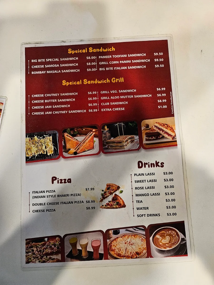 Menu, Big Bite Indian Restaurant Kingswood