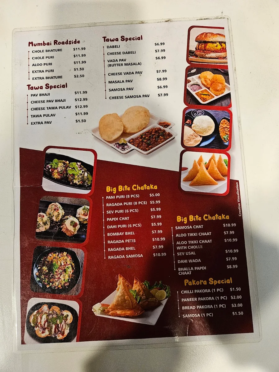 Menu, Big Bite Indian Restaurant Kingswood