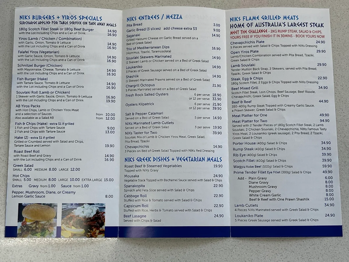 Menu, Nik's BBQ on The Lake