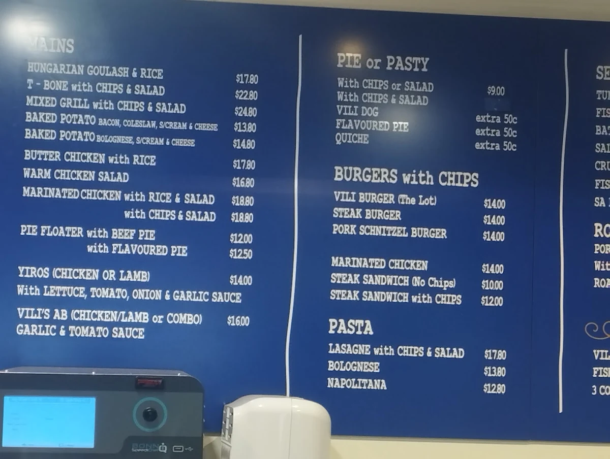 Menu, Café De Vili's