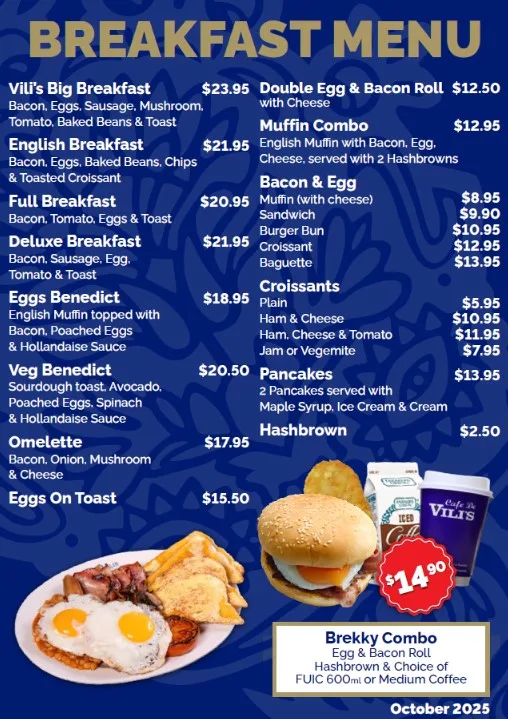 Menu, Café De Vili's