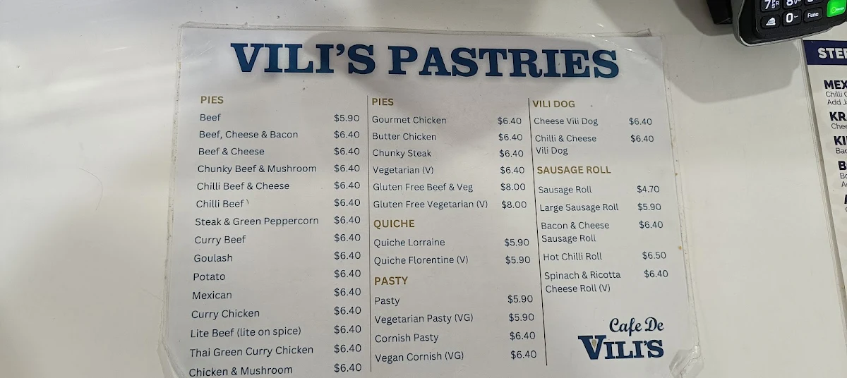 Menu, Café De Vili's