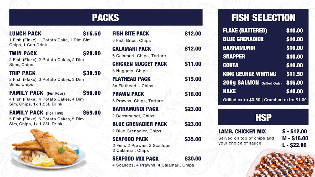 Menu, Seaford Fish & Chips