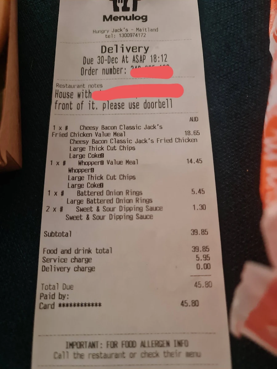 Menu, Hungry Jack's Burgers Maitland