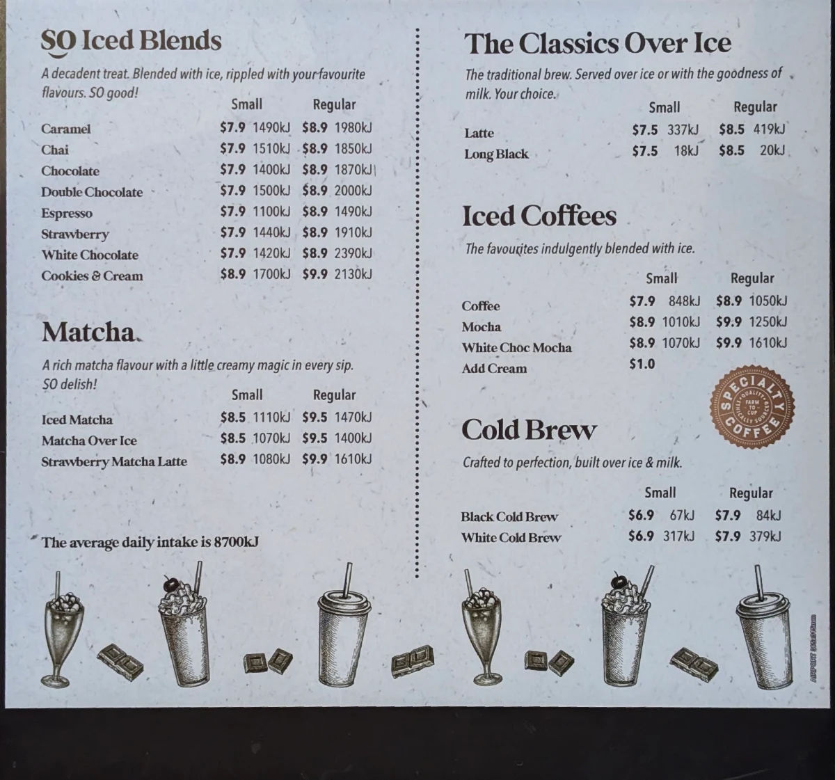 Menu, Soul Origin Sydney Domestic Airport T2