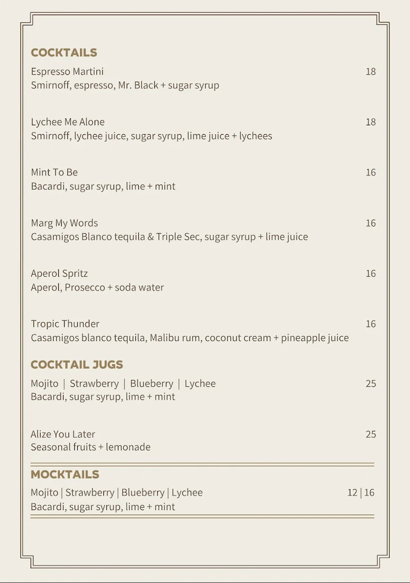 Menu, Station Hotel Parramatta