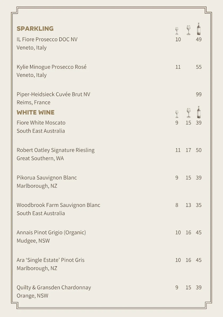Menu, Station Hotel Parramatta