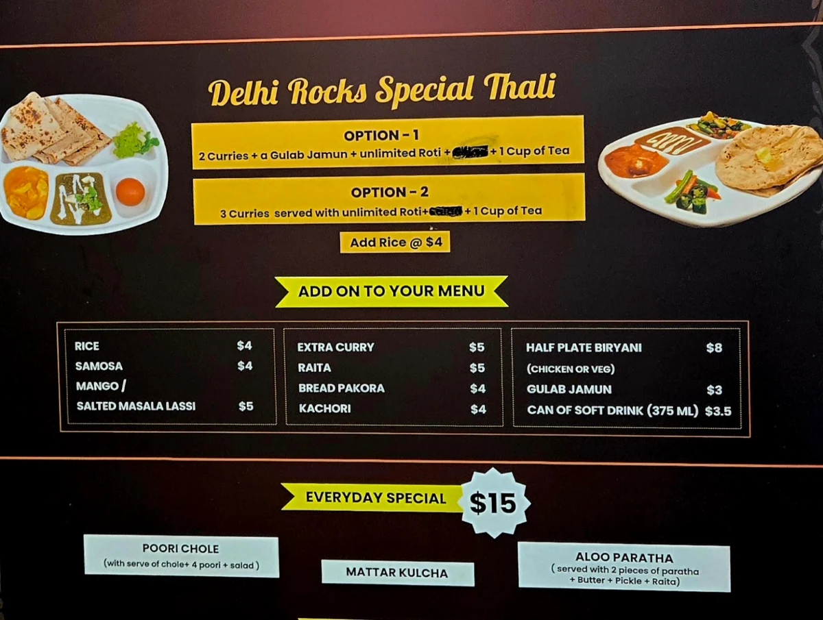 Menu, Delhi Rocks