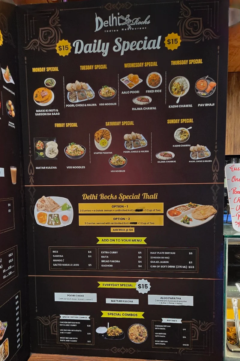 Menu, Delhi Rocks