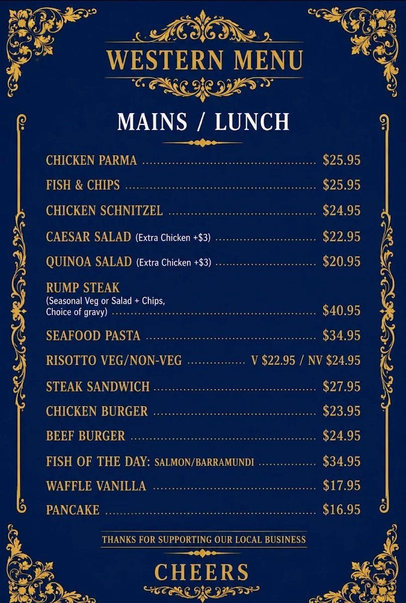 Menu, Malwa Fusion Junction