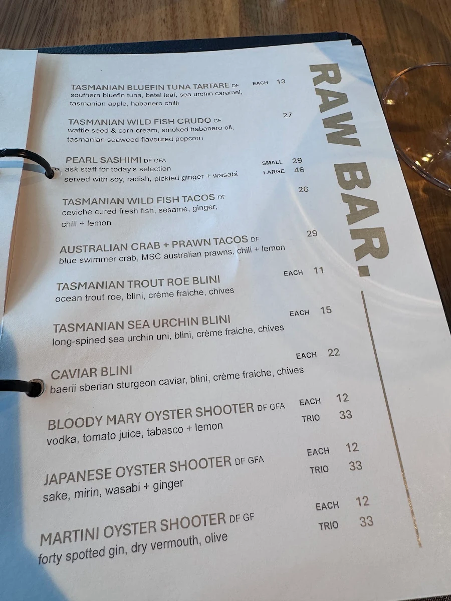 Menu, Pearl + Co