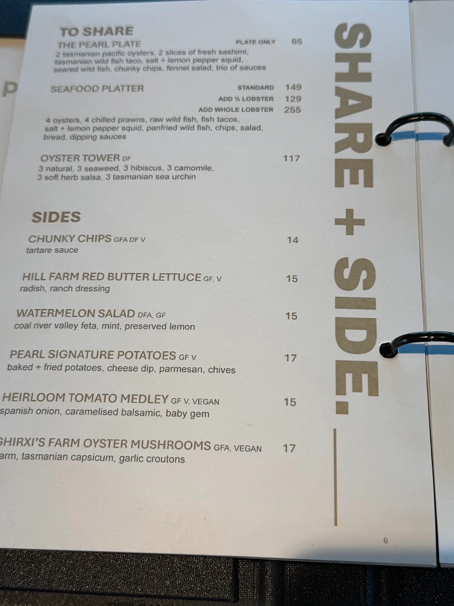 Menu, Pearl + Co