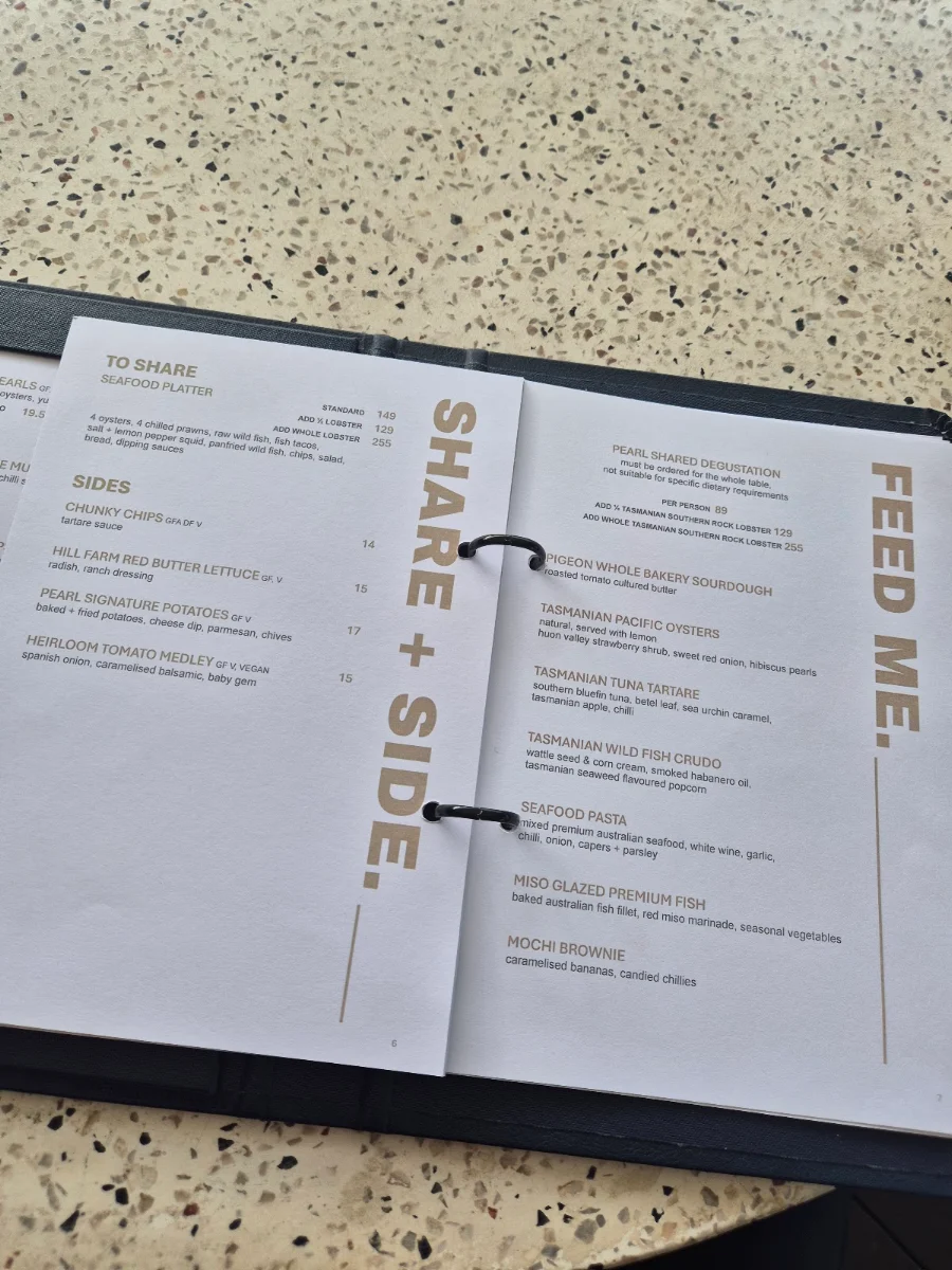 Menu, Pearl + Co